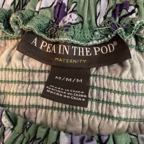A Pea In The Pod Shirt Womens M Green Purple Floral Off The Shoulder Maternity - Picture 4 of 8